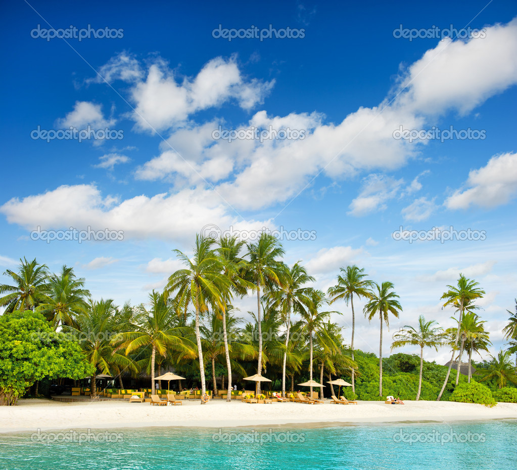 Tropical island beach with perfect blue sky Stock Photo by ©LiliGraphie ...