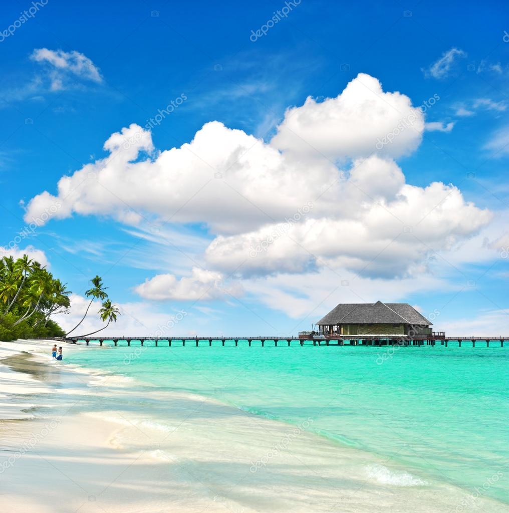 landscape of tropical island beach with perfect sky