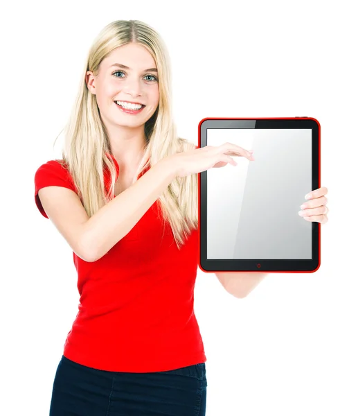 Junge Frau mit Tablet-PC — Stockfoto