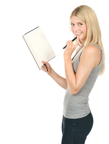 Belle jeune femme avec journal intime — Photo