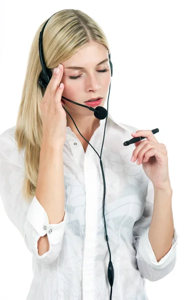 Young woman looking stressed with headache — Stock Photo, Image