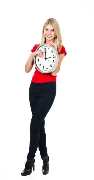 Rubia hermosa chica con el reloj — Foto de Stock