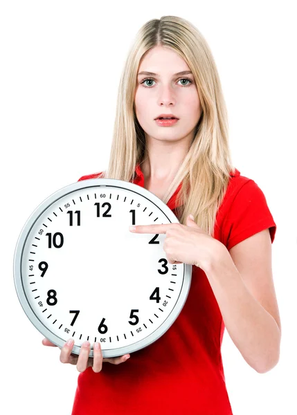 Atemporal. concepto de tiempo. mujer con un reloj — Foto de Stock