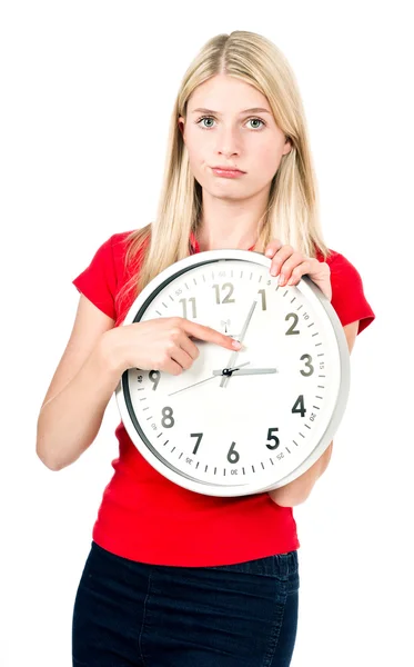 Linda chica rubia con el reloj — Foto de Stock