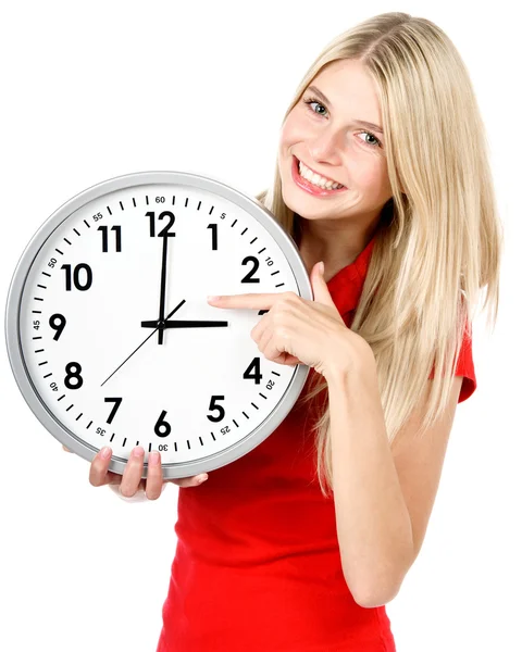 Young beautiful woman with the clock Stock Photo