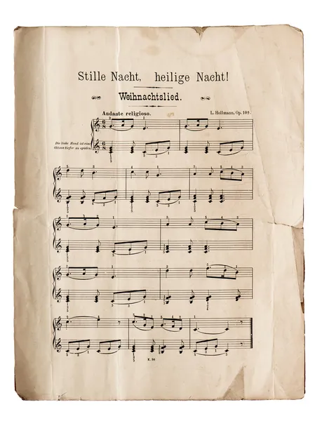 Old music sheet of Silent Night, popular Christmas carol — Stock Photo, Image