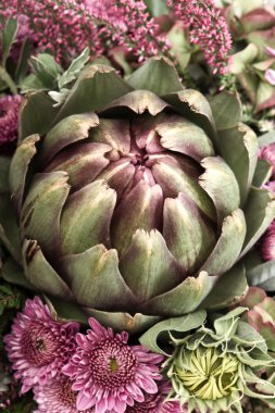 enginar ve krizantem. yumuşak çiçek buketi