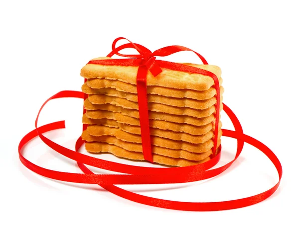 Galletas de Navidad con cinta roja — Foto de Stock