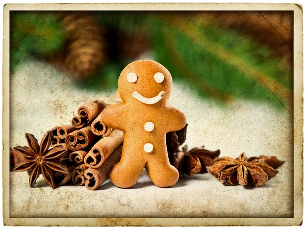 Sourire homme pain d'épice avec des épices de Noël — Photo