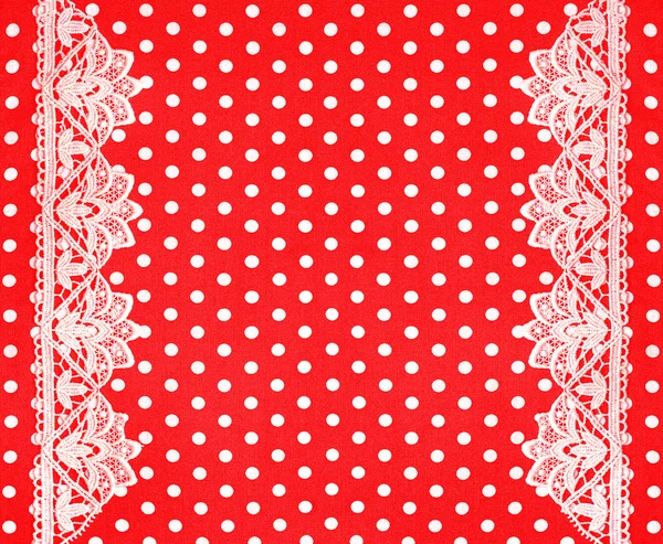 Czerwone kropki białe tło z koronki — Zdjęcie stockowe
