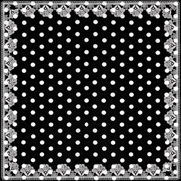 Zwart witte polka-dots achtergrond met kant — Stockfoto