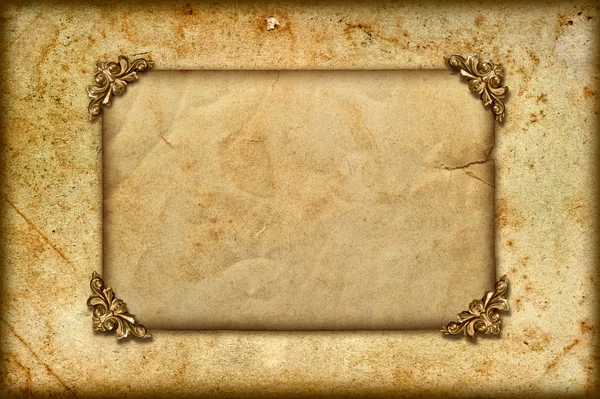 Grungy kaart met gouden frame hoek — Stockfoto