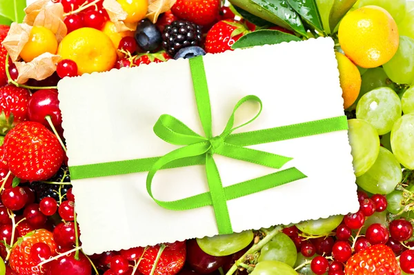 Gift card with fresh fruits and berries — Stock Photo, Image