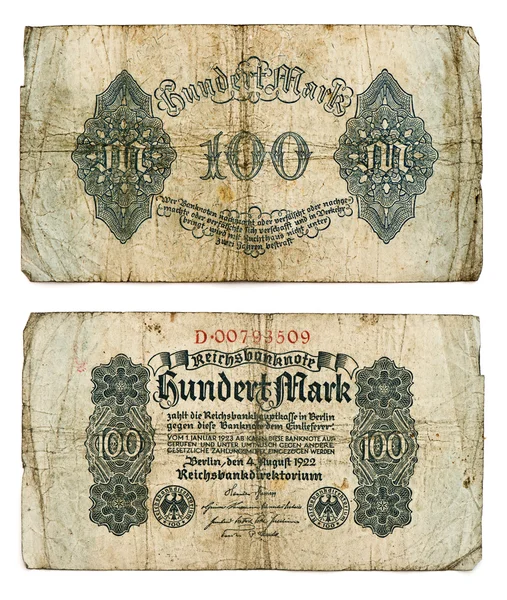 Antiikki saksalainen sadan markan seteli — kuvapankkivalokuva