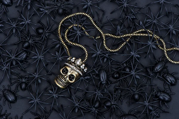 Zwarte spin en met schedel decoratie kever — Stockfoto
