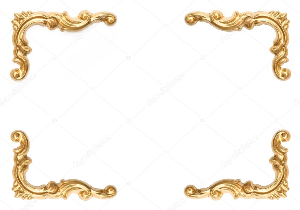 Golden elements of carved frame on white
