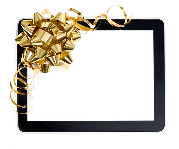 Tablet pc com arco dourado — Fotografia de Stock