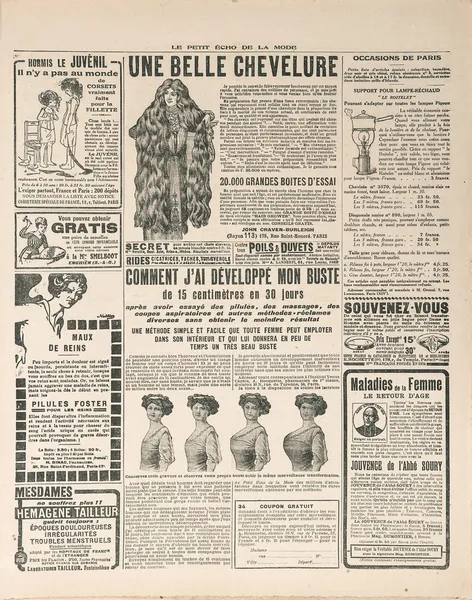 Newspaper page with antique advertisement. france 1919 — Stock Photo, Image