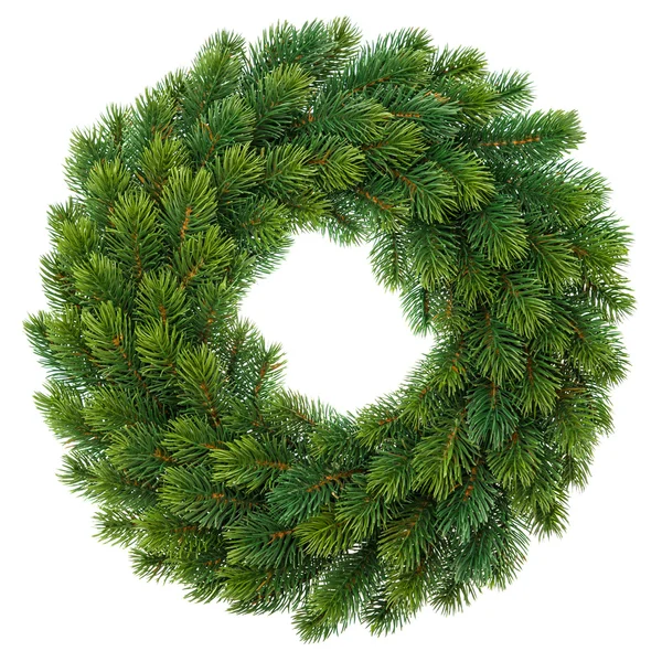 Zelený vánoční věnec izolované na bílém — Stock fotografie