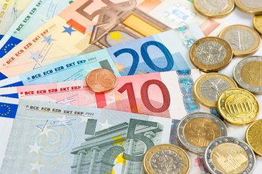 Euro para birimini kapatın. sikke ve banknot