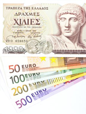 Eski Yunan Drahmisi ve euro nakit notlar