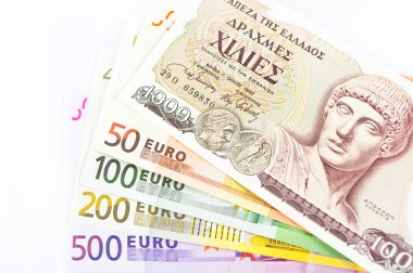 Eski Yunan Drahmisi ve euro nakit notlar