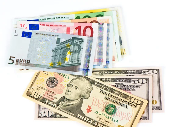 Euro- en dollarbankbiljetten — Stockfoto