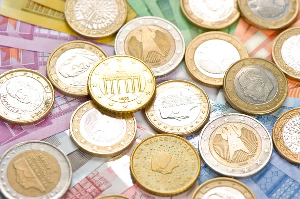 Euro coins and banknotes. money background — Stock Photo, Image