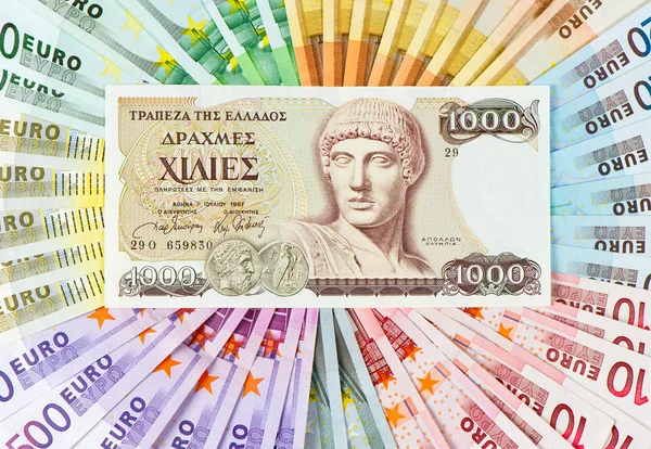 old greek drachma and euro cash notes