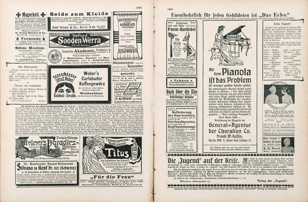Newspaper page with antique advertisement — Stock Photo © LiliGraphie 14174764