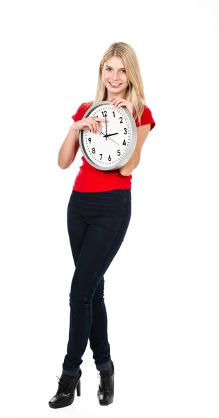 Blonde belle fille avec l'horloge — Photo