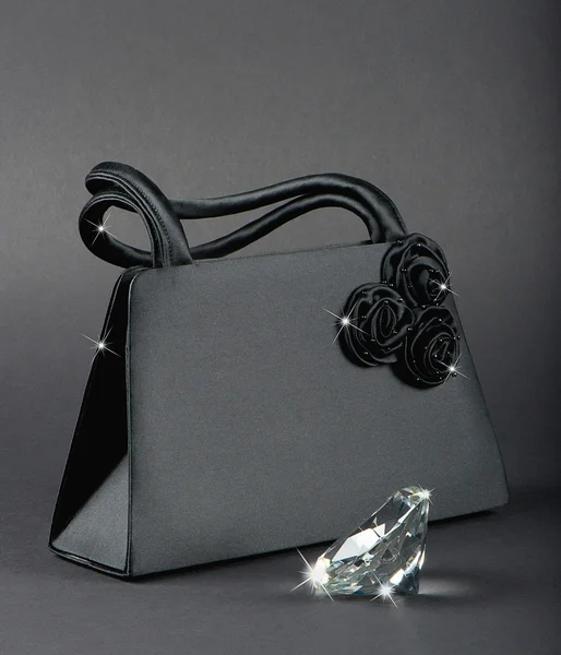Women bag with shiny crystal on black — Stock Photo, Image