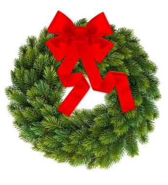 Kırmızı üzerine beyaz izole kurdele ile Noel çelenk