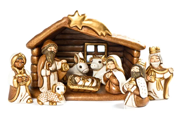 圣诞婴儿床。基督降生的场景。圣洁家庭 — 图库照片