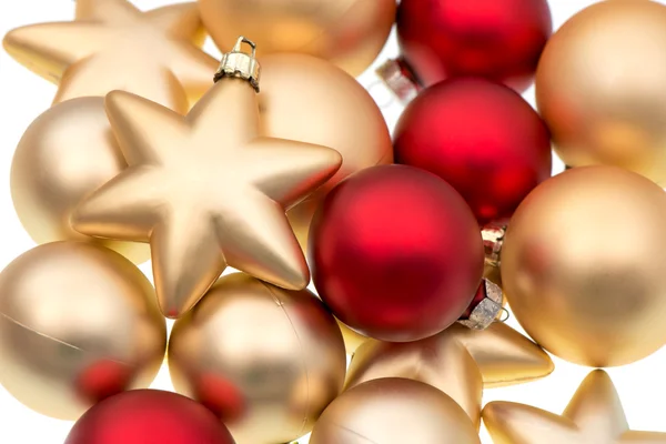 Closeup of red and golden baubles — Stock Photo, Image