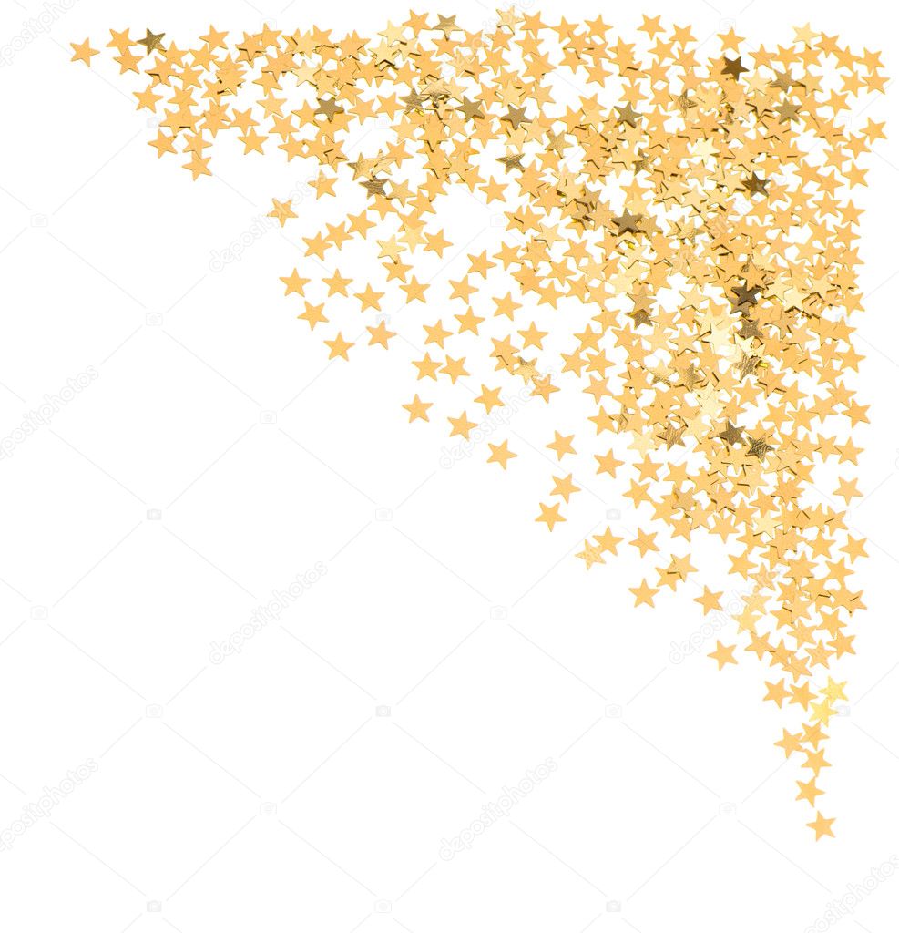 Golden confetti in star shape on white