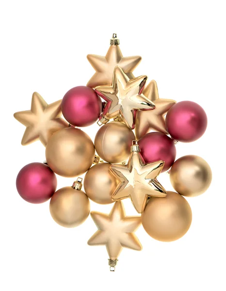 Gouden en roze kerstballen — Stockfoto