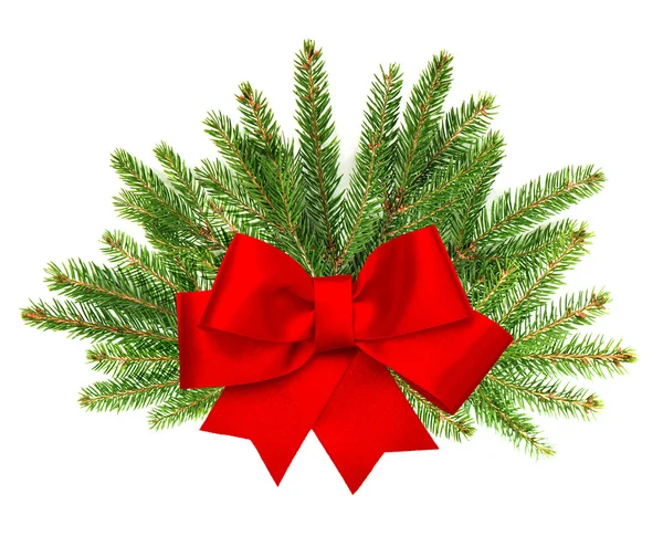 Branch of christmas tree with red ribbon bow — Stock Photo, Image