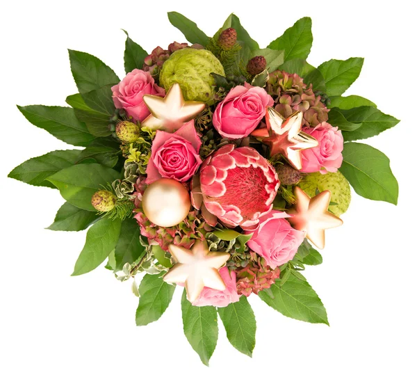 Altın christmas dekorasyon ile pembe güller