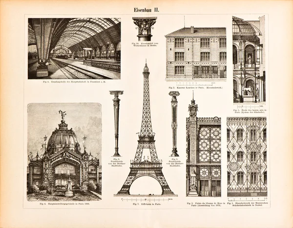 Costruzioni in ferro. Illustrazione vintage da Meyers 1894 — Foto Stock