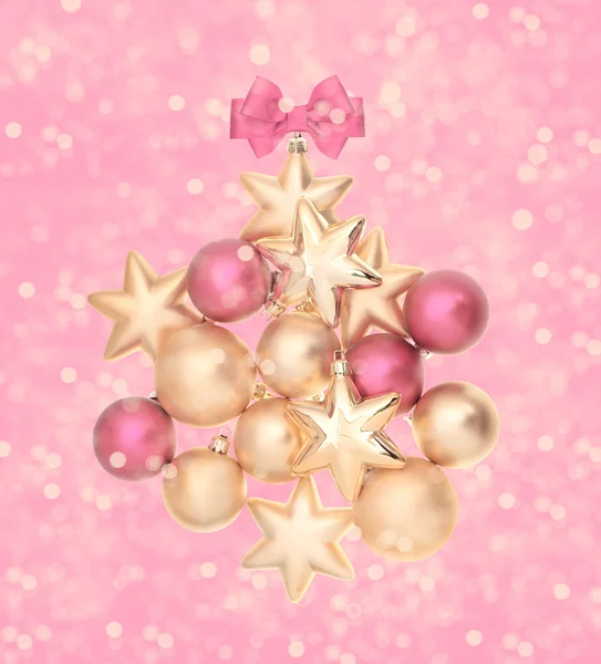 Bolas rosa e dourada com luzes mágicas — Fotografia de Stock