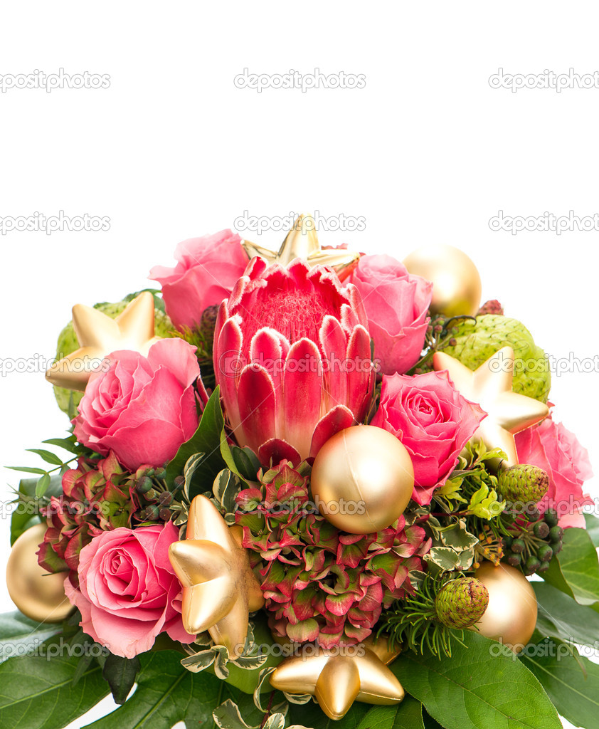 Bouquet de protéa de fleurs exotiques et roses roses image libre de droit  par LiliGraphie © #17592555