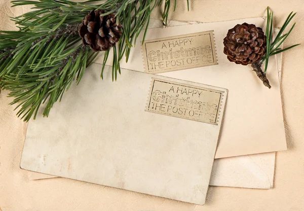 Vintage post kerstkaart en envelop — Stockfoto