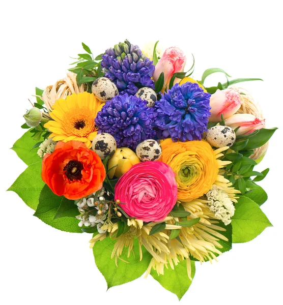 Beautiful easter bouquet of colorful spring flowers — Stock Photo, Image