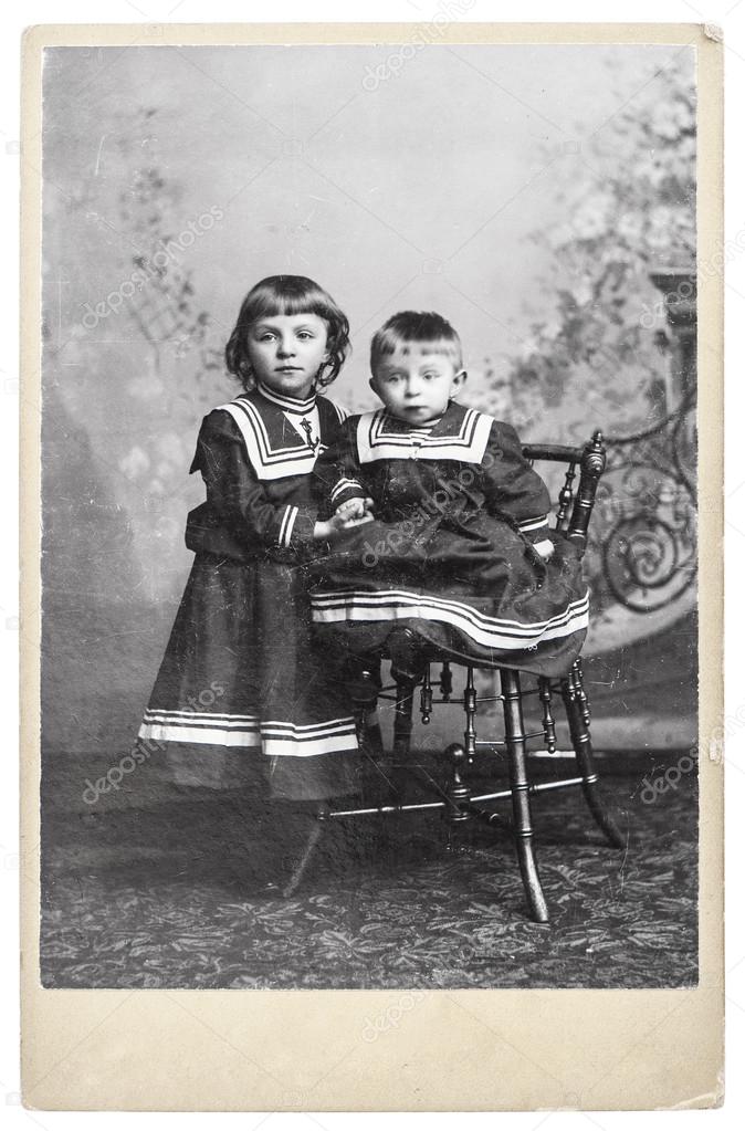 Vintage nostalgic portrait of two kids