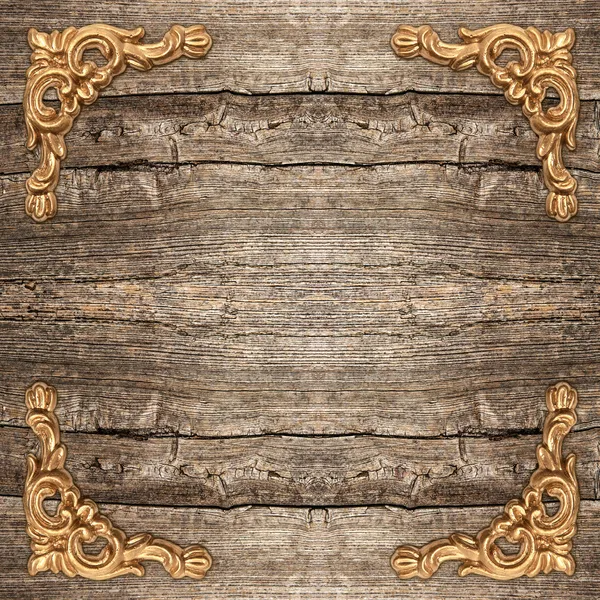 Rustikaler Holzhintergrund mit goldener Ecke — Stockfoto