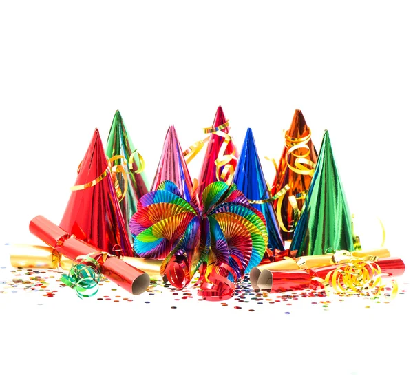 Garlands, streamer, party hats and confetti — Stock Photo, Image