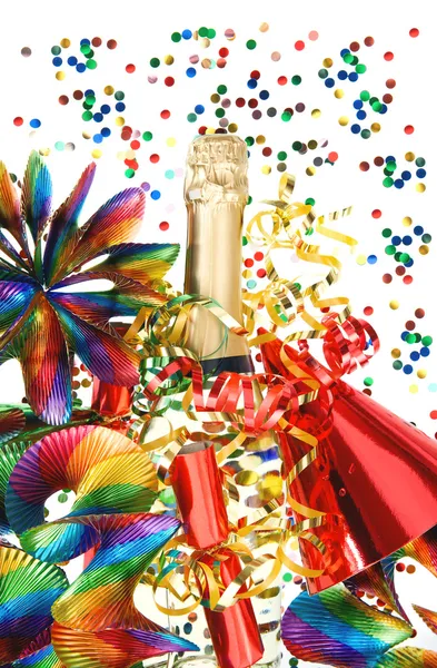 Colorful party decoration with garlands and confetti — Stock Photo, Image