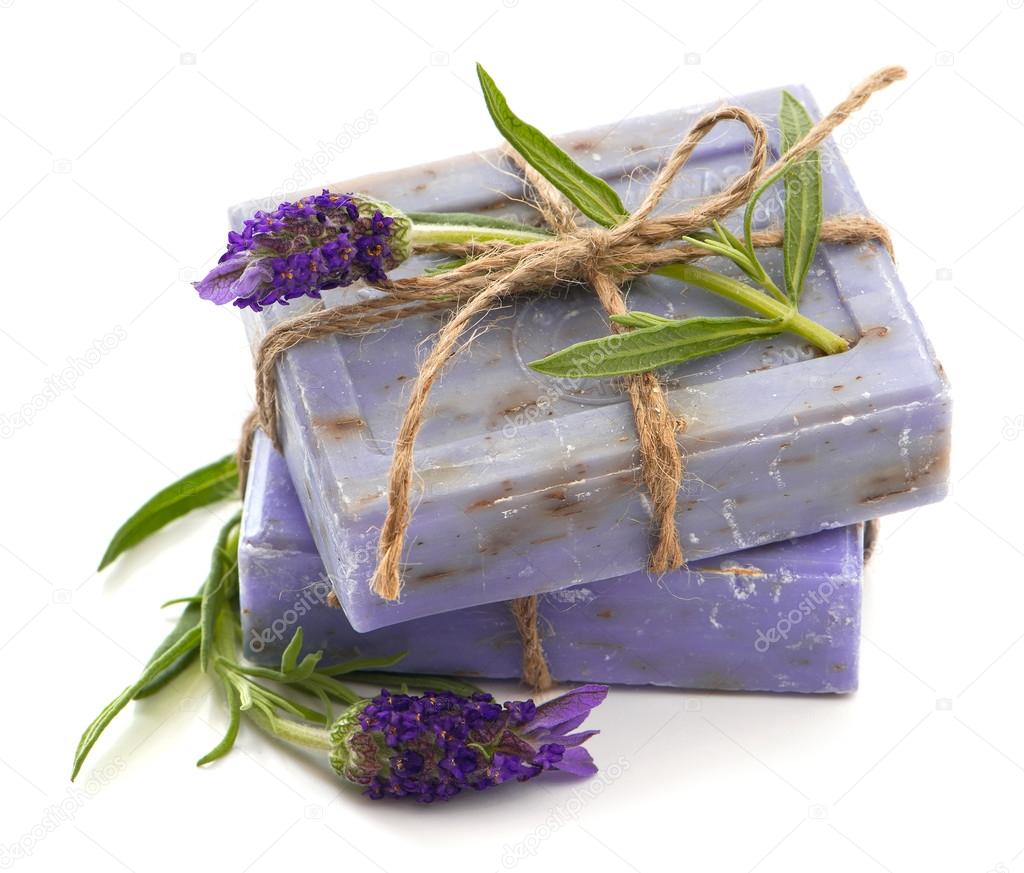 lavender soap bars with fresh blossoms
