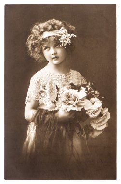 vintage nostalgic portrait of little girl clipart